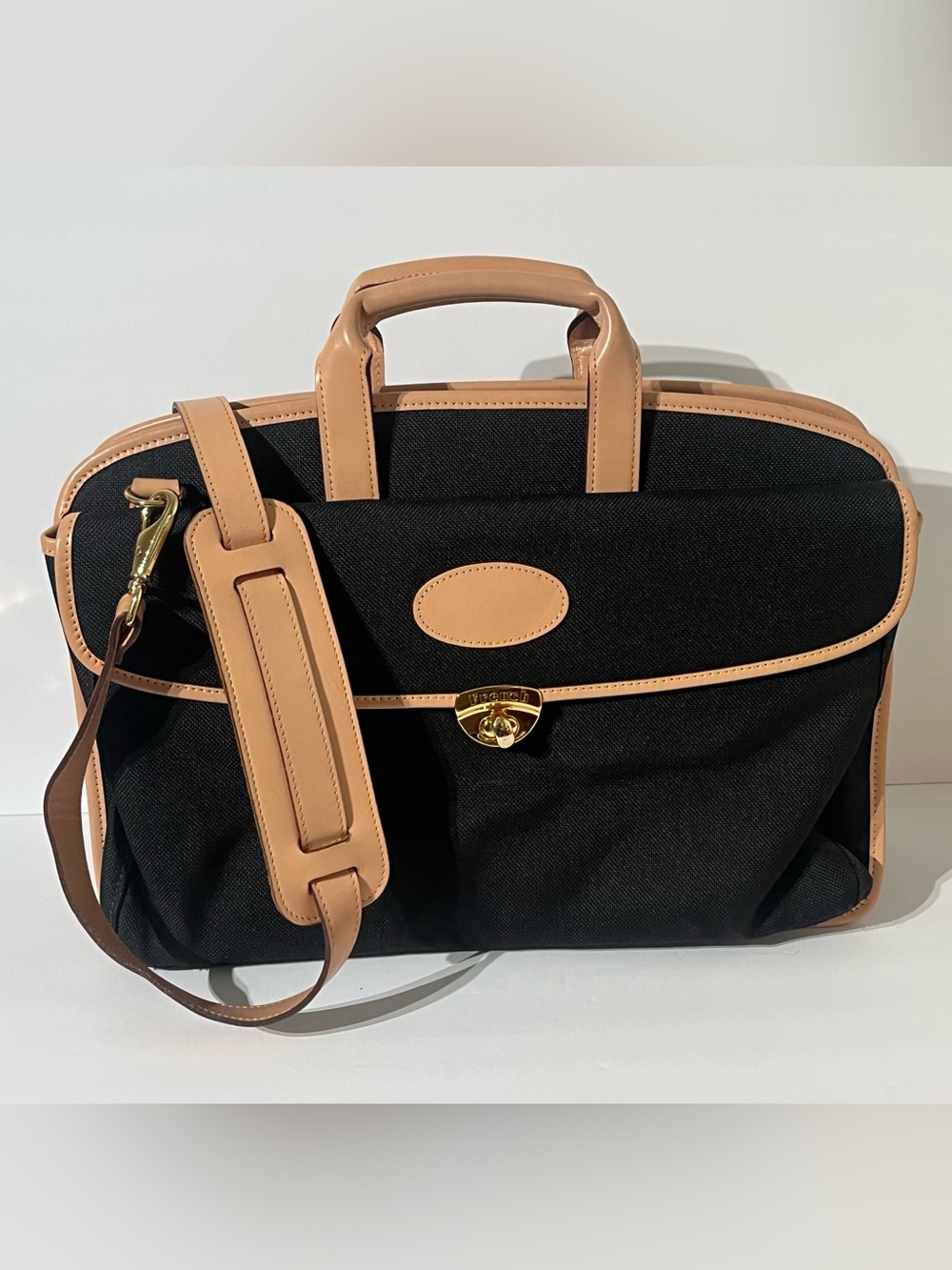 VTG The French Luggage Co. California Briefcase Laptop Bag Leather & Canvas